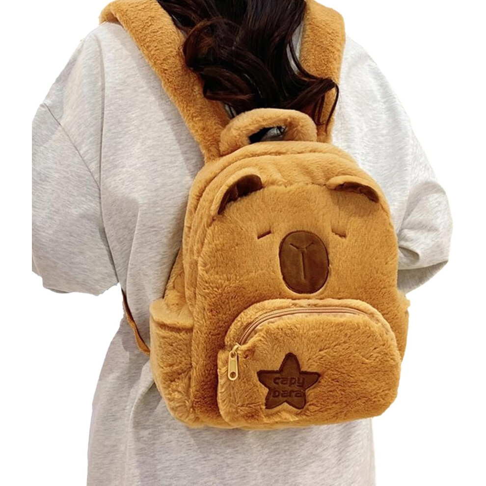 Plush Capybara Backpack - Cute Plush Casual Bag Capybara Animal Backpack,Soft School Bag with Keychain Shoulder Bag for Boys & Girls