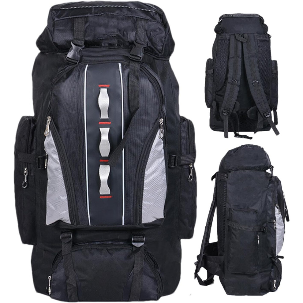 (Black) Waterproof Camping Backpack | Lightweight Camping And Backpacking Backpack | 100L Multi-Pocket Camping Rucksack Travel Hiking Backpack Daypack Black