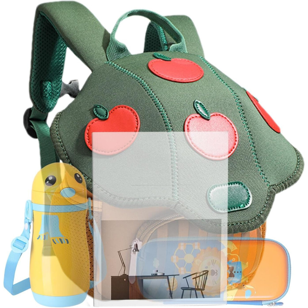 (Green) Cute Backpack for Kids,Multiple-Pocket Boys and Girls Backpack with Large Capacity - Preschoolers Aged 3-6 Outdoor Adventures Bag for Umbrella,
