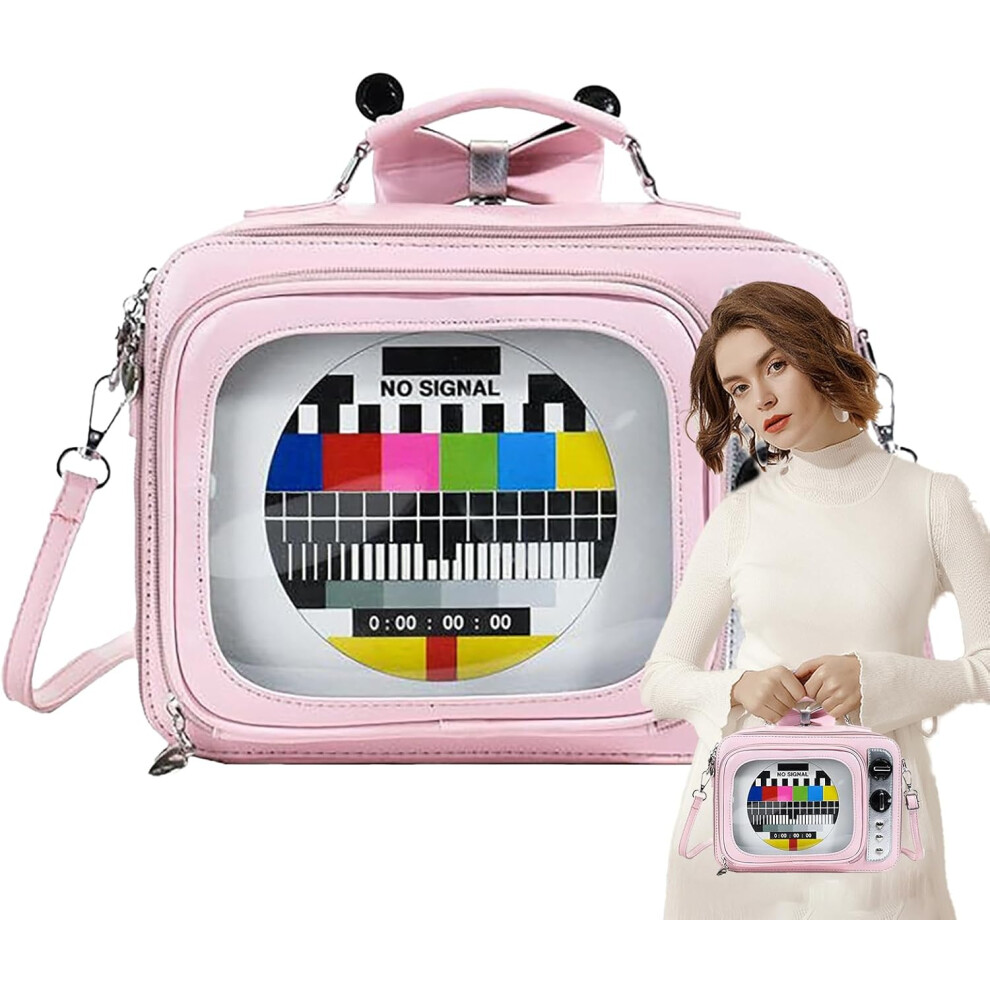 (Pink) Travel Backpack - Tv Shape Shoulder Purse | Large Capacity School Daypack, Multifunctional Travel Supplies For Women, Girls Pink