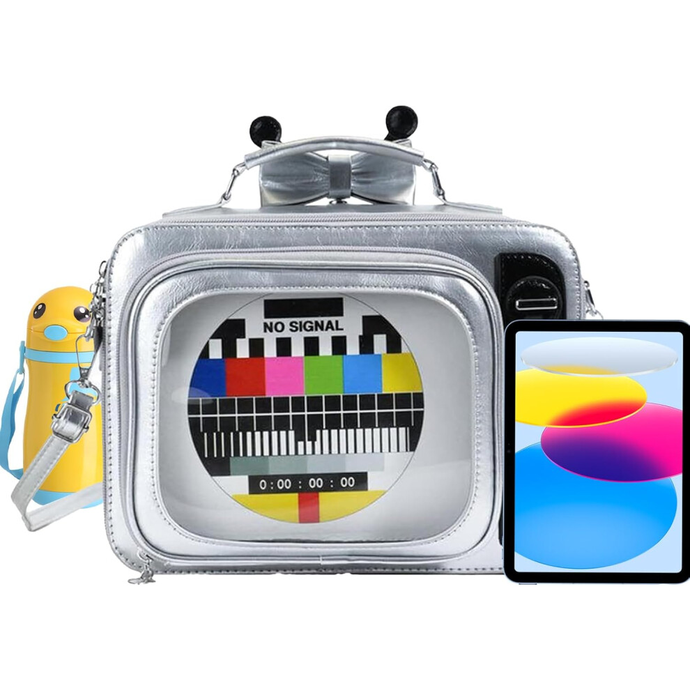 (Silver) Travel Backpack - TV Shape Shoulder Purse | Large Capacity School Daypack, Multifunctional Travel Supplies for Women, Girls