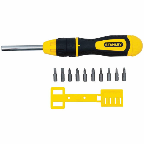 STANLEY Stanley Tools 3 Inch Multi-Bit Ratcheting Screwdriver  10 Bits  Black/yellow