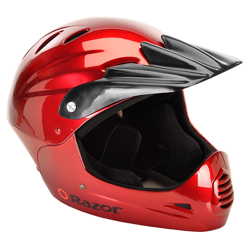 Razor Full Face Youth Helmet with Front Visor and Lightweight Plastic Outer Shell - Dependable Youth Helmet w/ Adjustable Straps for Young Riders - Bl