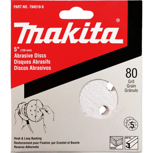 Makita Makita 794519-6-50 Disco abrasivo de gancho e lao de 5 polegadas e 80 pontos 50 por pacote 1