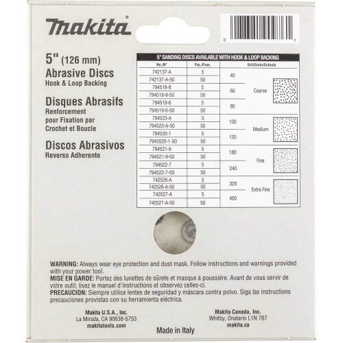 Makita Makita 794519-6-50 Disco abrasivo de gancho e lao de 5 polegadas e 80 pontos 50 por pacote 2