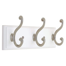 LIBERTY 129854 Wall Mounted Coat Rack with 3 Decorative Hooks  10-Inch  Satin Nickel and White