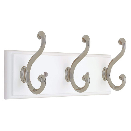 Liberty Liberty 129854 Rack de casaco montado na parede com 3 ganchos decorativos n   quel de cetim de 10 polegadas e branco