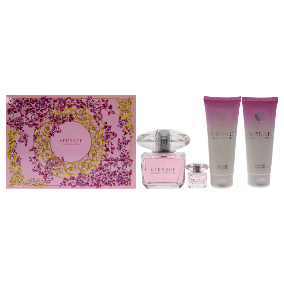 Versace Versace Bright Crystal 3oz EDT Spray  3.4oz Perfumed Body Lotion  3.4oz Perfumed Bath and Shower Gel  5ml EDT Splash Mini Women 4 Pc Gift Set