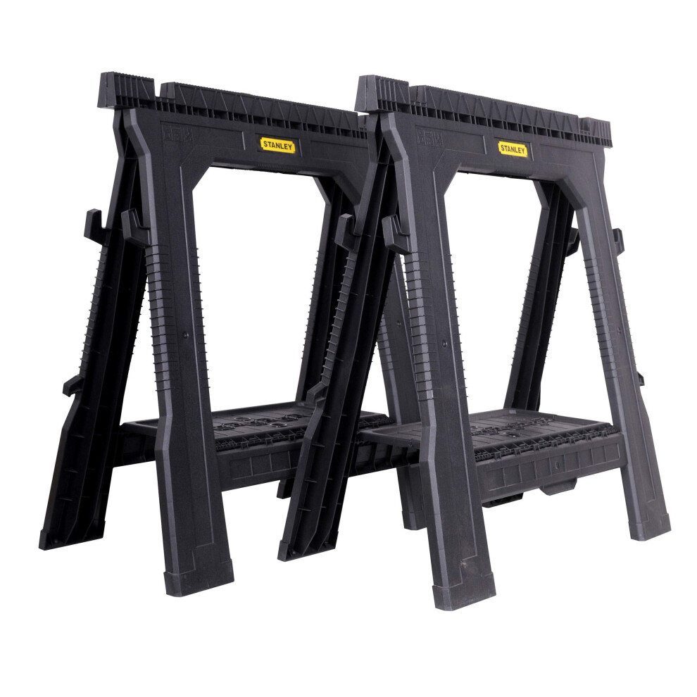 STANLEY Folding Work Bench Saw Horse Twin Pack  Lightweight Rigid Plastic Frame  STST1-70713