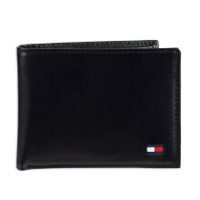 Tommy Hilfiger Men's Leather Wallet - Slim Bifold avec 6 poches de carte de crdit et fentre d'identification amovible Black Dore One Size