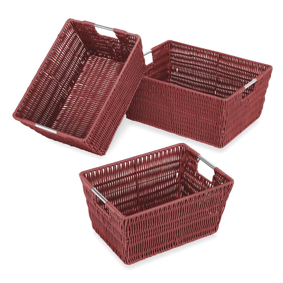 Whitmor 3 Pack Storage Baskets Large Woven Baskets for Storage Shelves Home Pantry Baskets Organization and Storage Red.