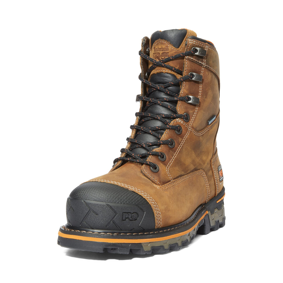 Timberland PRO Men's 8 Inch Boondock Composite Toe Waterproof Industrial Work Boot Brown Oiled Distressed Leather 9 W US