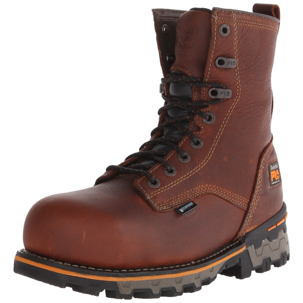 Timberland PRO Men's 8 Inch Boondock Composite Toe Waterproof Work and Hunt Boot  Brown Tumbled Leather  7 M US