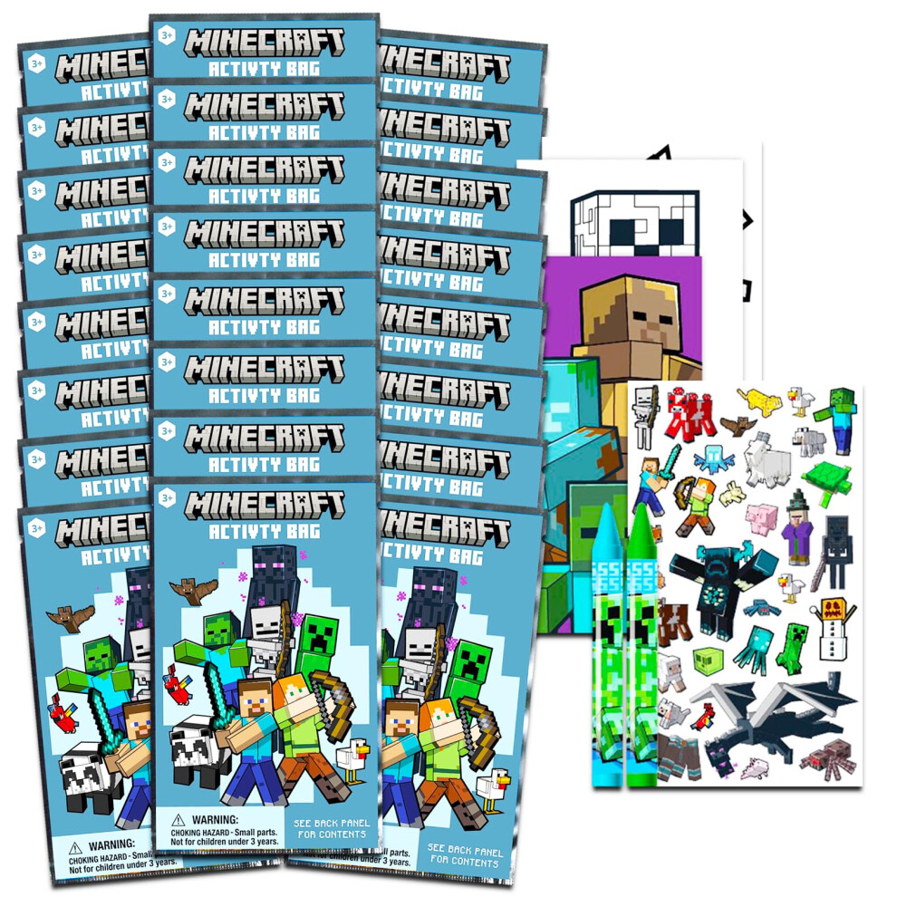 Minecraft Party Favors for Kids Bundle ~ 24 Minecraft Mini Play Packs with Coloring Books  Stickers  Crayons  More | Minecraft Party Supplies