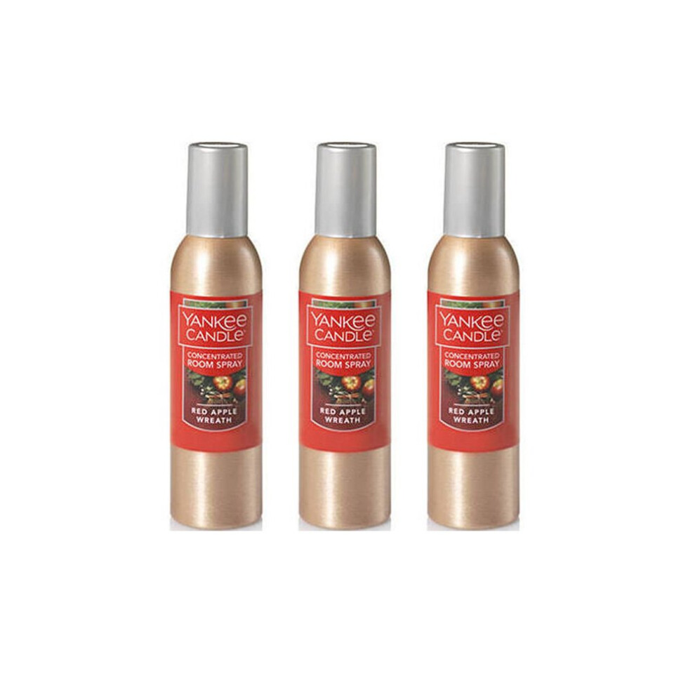 Yankee Candle Lot of 3 Red Apple Wreath Odor Eliminating Concentrated Room Spray 1.5 Oz Each (Scented)