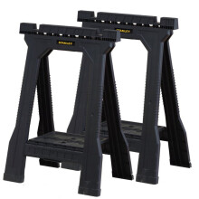 STANLEY Folding Junior Work Bench Saw Horse Twin Pack with Tray for Tools and Small Parts STST1-70355 Black