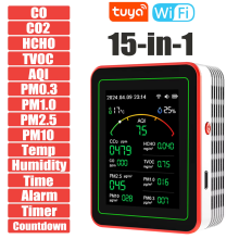 homeair quality monitorTuya WiFi 15 in 1TFT Display Portable AQI PM0.3 PM1.0 PM2.5 PM10 CO CO2 TVOC HCHC Tester APP Co