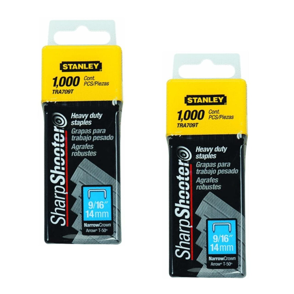 Stanley TRA709T Sharpshooter 9/16"""" 14mm Heavy Duty Staples  1000 Count (2 Pack)