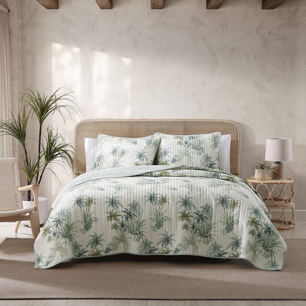 Tommy Bahama - Serenity Palm Collection - Quilt - 100% Cotton Soft & Breathable For All Seasons Pre-Washed For Added Comfort Queen Blue