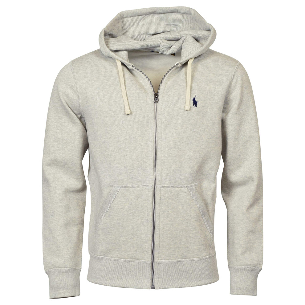 Ralph Lauren Polo Classic Full-Zip Fleece Hooded Sweatshirt (X-Large  Heather Gray/Navy Logo)