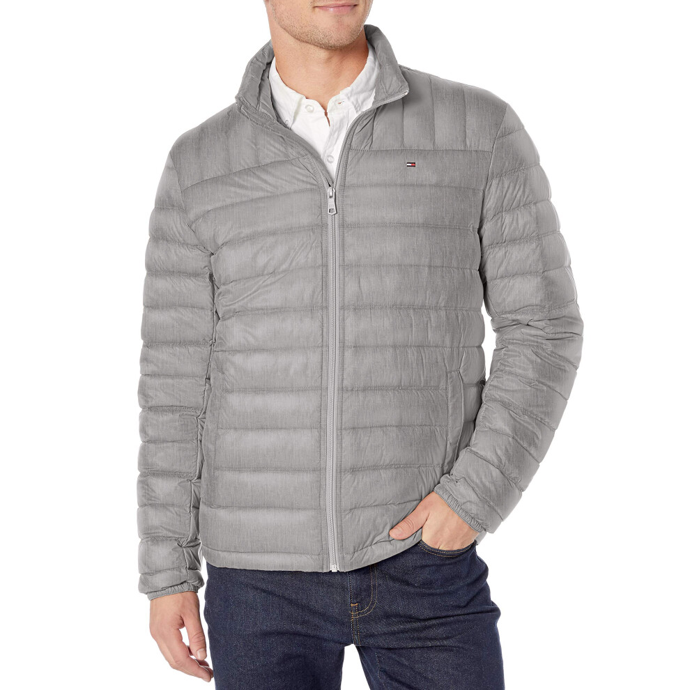 Tommy Hilfiger mens Packable Puffer Jacket Down Outerwear Coat  Cement  Small US