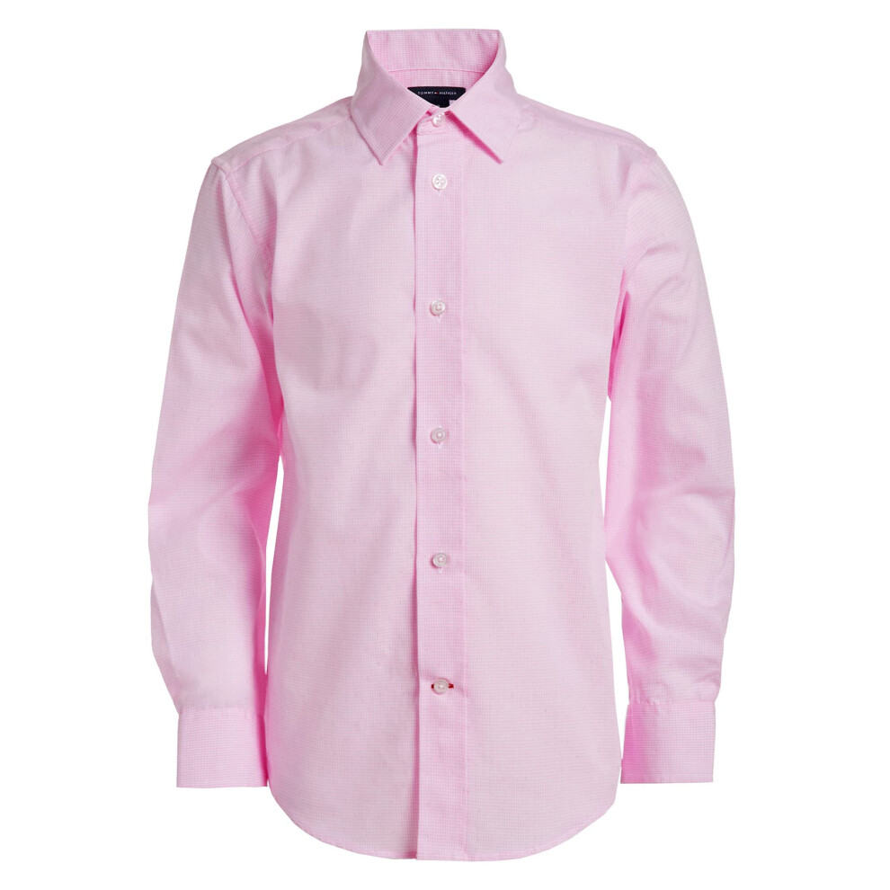 Tommy Hilfiger Boys' Long Sleeve Dress Shirt  Collared Button-down With Cuff Sleeves  Gingham  Light Pink  18