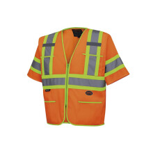 Colete de segurana de manga Hi Vis Pioneer para homens e mulheres ? Tricot respirvel ? Fita reflexiva ? Bolsos ? Classe 3 ? Laranja