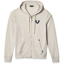True Religion Sudadera con capucha y cremallera con logo de Buda para hombre, color avena M