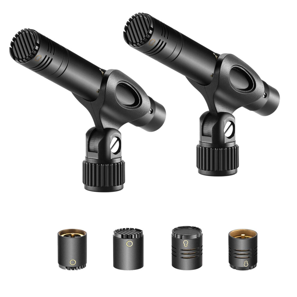 Neewer 2-Pack Pencil Stick Condenser Mic with Interchangeable Omni Cardioid and Super Cardioid Capsules Foam Windscreens Mic Clip and Carrying Case fo