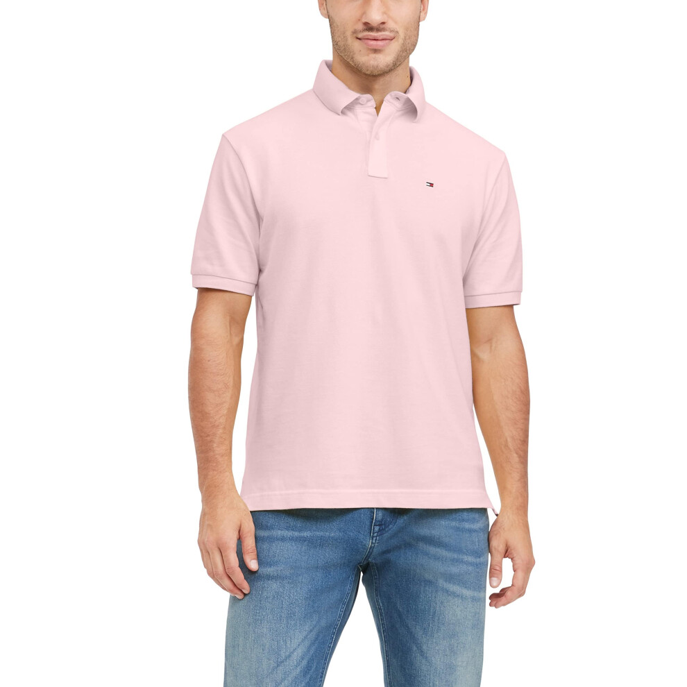 Tommy Hilfiger Men's Short Sleeve Polo Shirt in Classic Fit  Pebble Pink Small