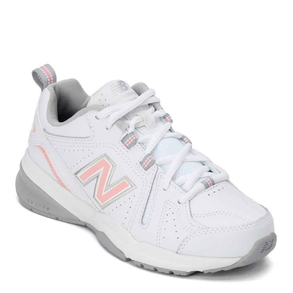 New Balance Women's 608 V5 Casual Comfort Cross Trainer  White/Pink  8.5 Narrow