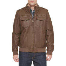 Levi's Men's Faux Leather Aviator Bomber Jacket (Regular & Big & Tall Sizes), Earth/Sherpa Lined, XXL