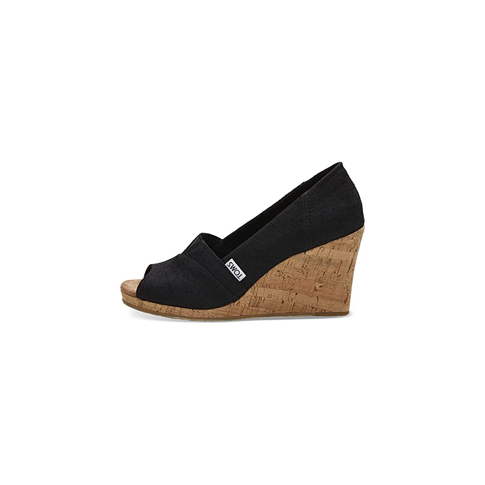 Toms Women's Classic Espadrille Wedge Sandal Black Scattered Woven 7