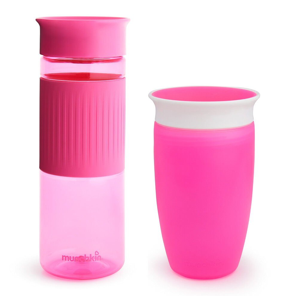 Munchkin    Miracle    360 Spill Proof Sippy Cups  24 and 10 Ounce  2 Pack  Pink - Toddler and Adult Set