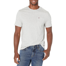 Camiseta de Hombre Tommy Hilfiger con Cuello Redondo y Bolsillo, Gris Claro X Grande