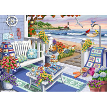 Ravensburger Cozy Series: Puzzle de 300 Piezas Seaside Sunshine en Formato Grande para Adultos y Niños