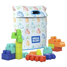 MEGA Bloks Fisher-Price Toddler Blocks Toys Set Build n Play Bag with 60 Plant-Based Pieces and Storage Blue Ages 1+ Years