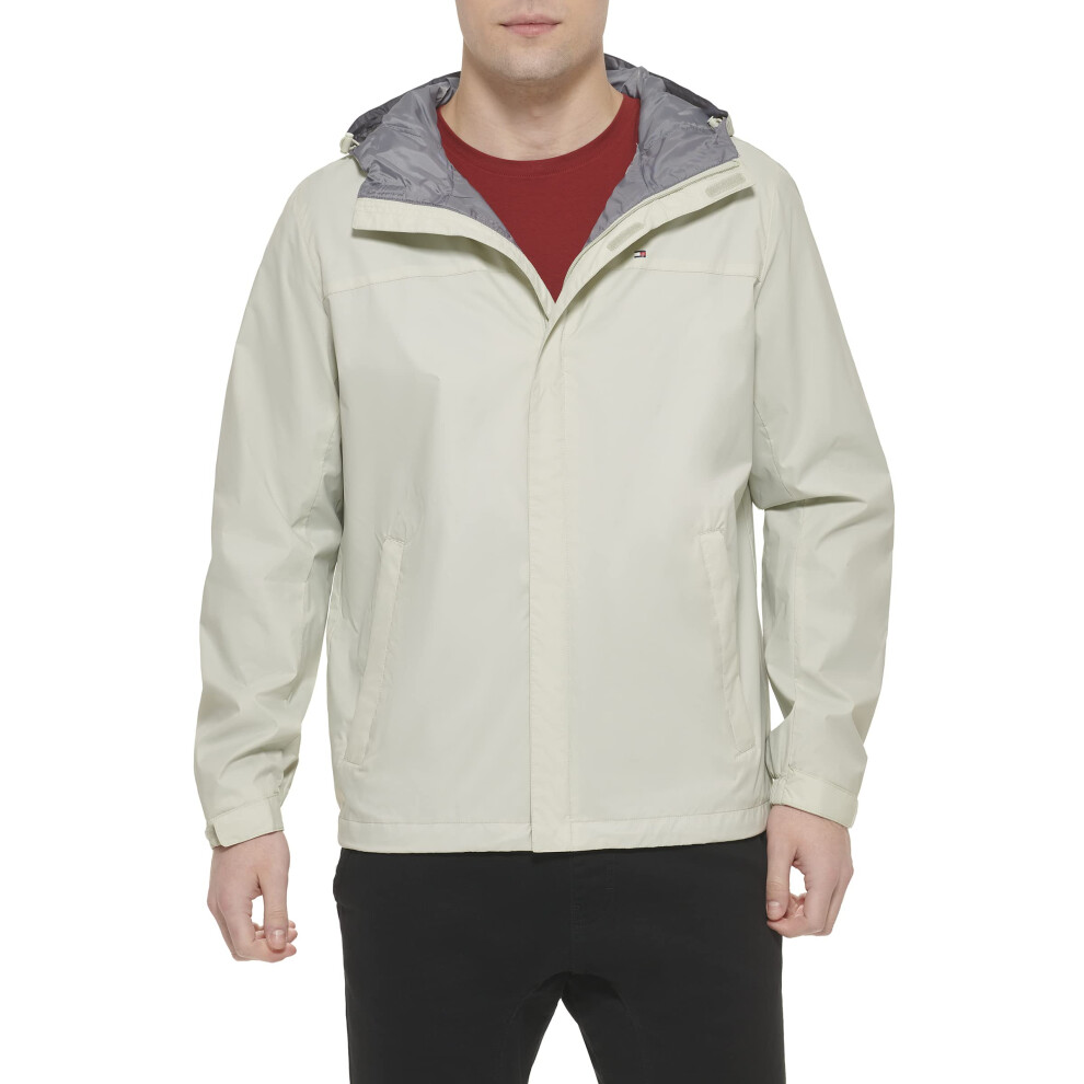 Tommy Hilfiger mens Lightweight Breathable Waterproof Hooded Jacket Raincoat  Ice  X-Small US