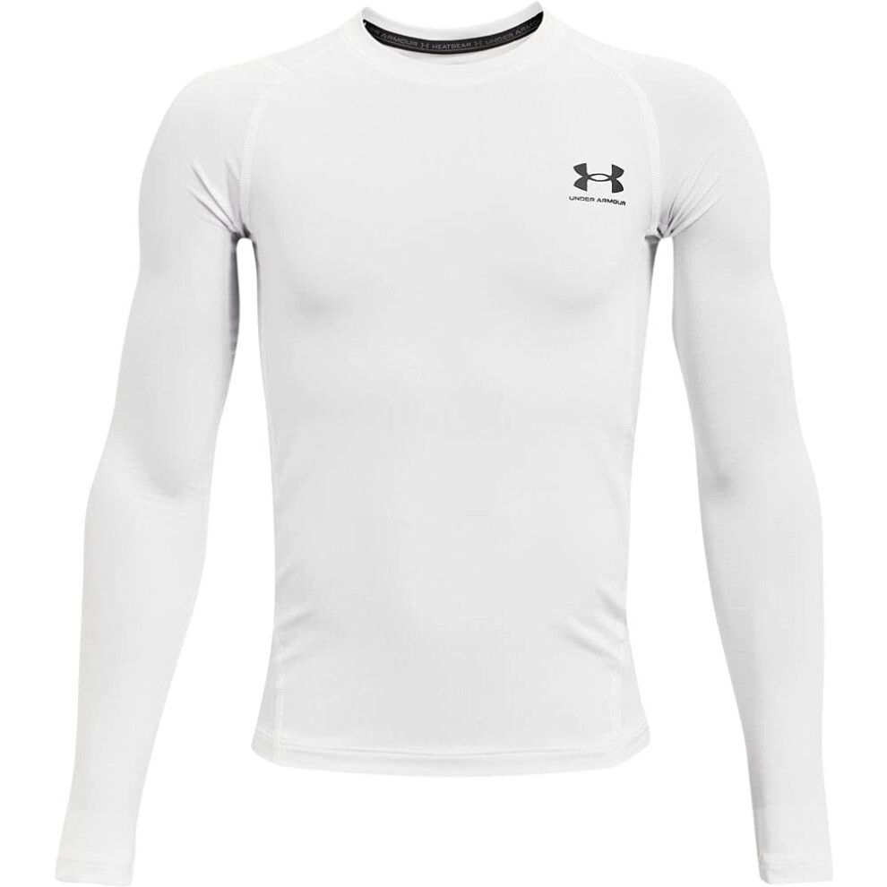 Under Armour Boys' HeatGear Armour Long-Sleeve T-Shirt   White (100)/Black   Large
