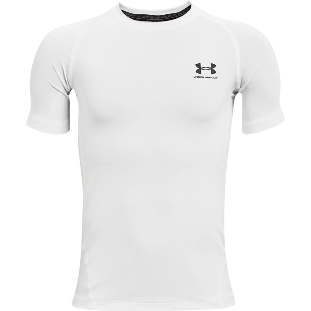 Under Armour Boys HeatGear Armour Short-Sleeve T-Shirt   White (100)/Black   X-Large