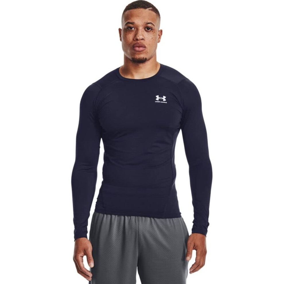 Under Armour Men's Armour Heatgear Compression Long-Sleeve T-Shirt Midnight Navy (410)/White, Small