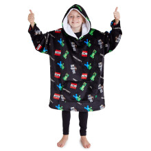 Minecraft Boys Oversized Blanket Hoodie Fleece Blanket Dressing Gown for Kids Teenagers (Black)