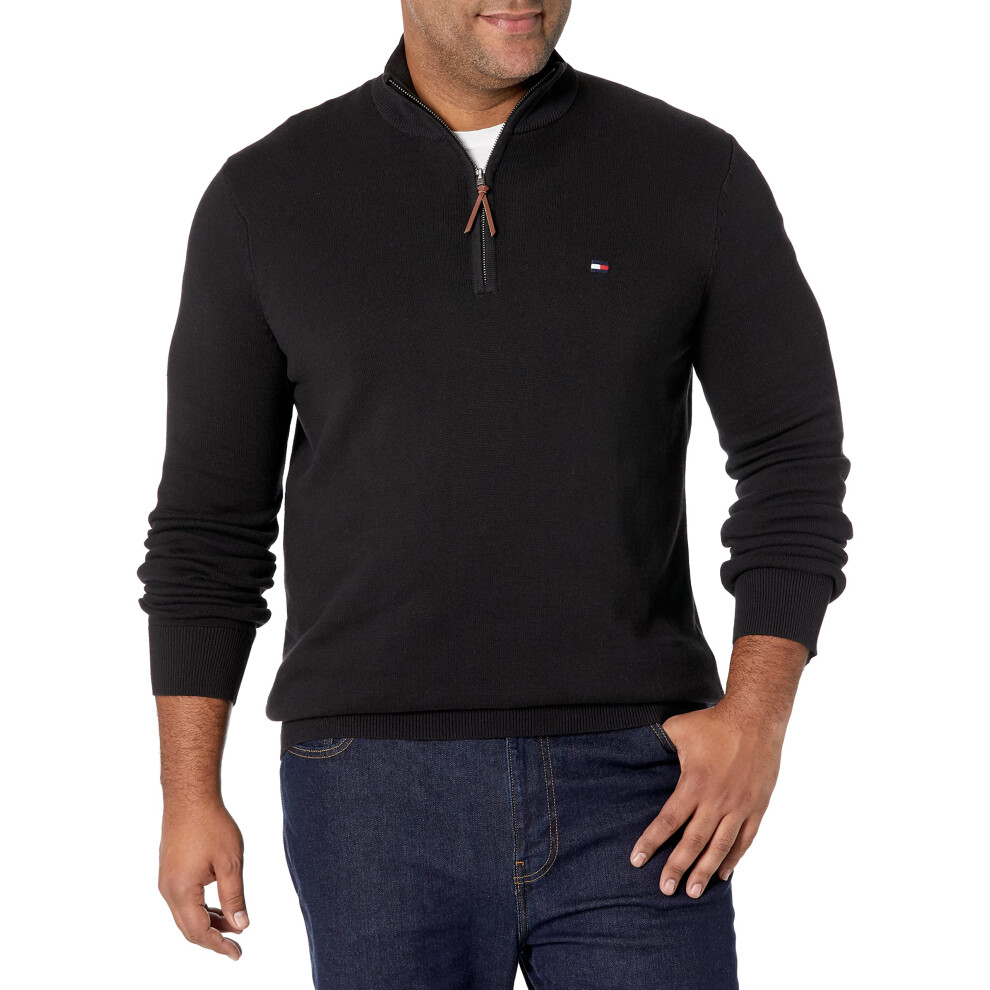 Tommy Hilfiger Mens 1/4 Zip Pullover Sweater  Th Deep Black  4X-Large Big US