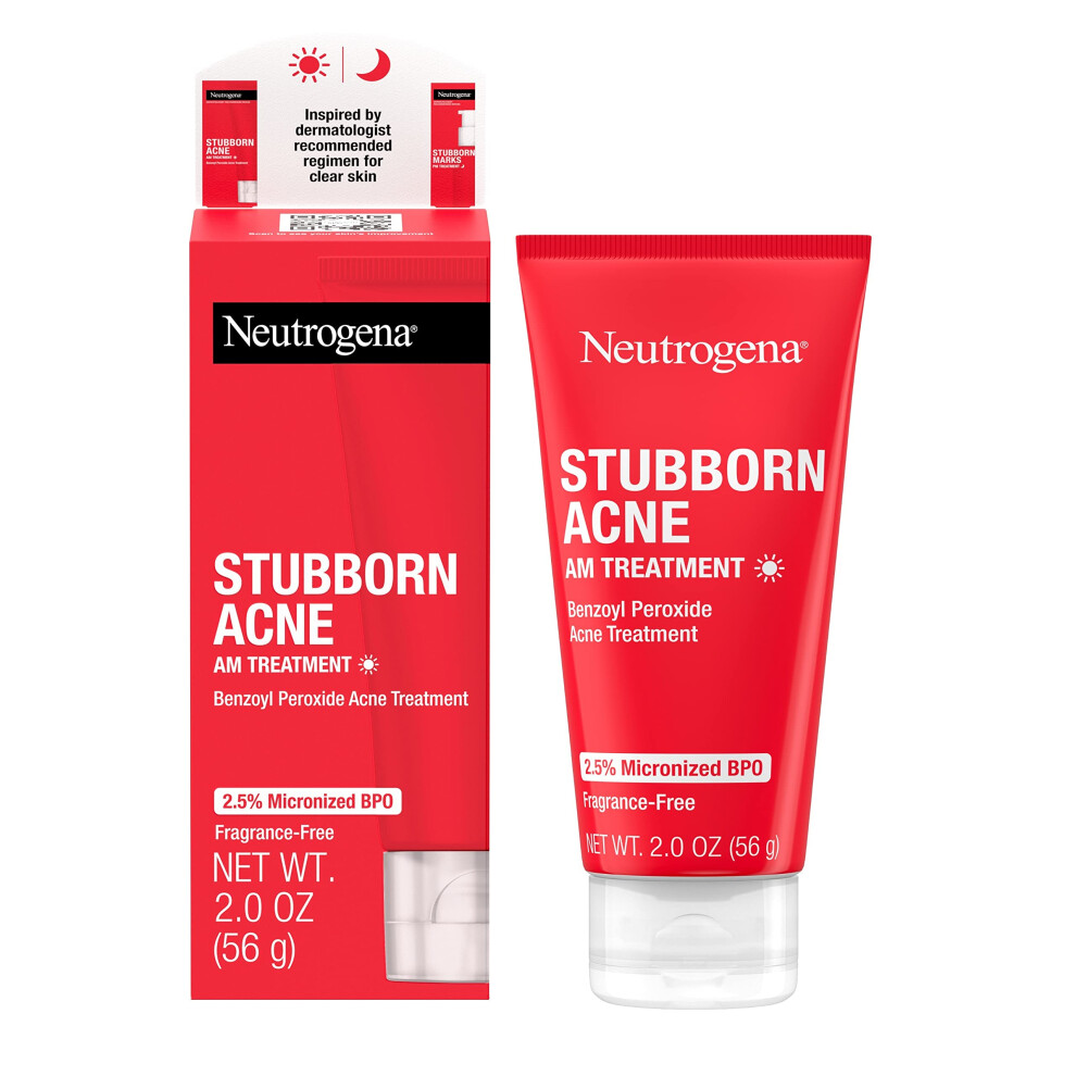 Neutrogena Stubborn Acne AM Face Treatment with 2.5% Micronized Benzoyl Peroxide Acne Medicine  Oil-Free Daily Facial Treatment to Reduce Size & Redne
