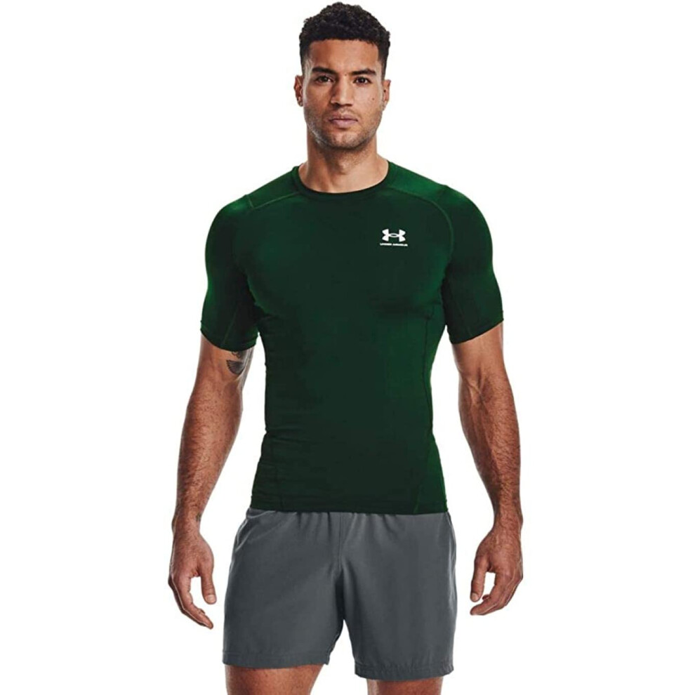 Under Armour Men's Armour Heatgear Compression Short-Sleeve T-Shirt Forest Green (301)/White Large