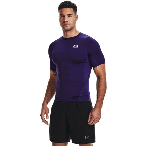 Under Armour Under Armour Ανδρικό HeatGear Compression T-Shirt κοντομάνικο, Μωβ (500)/Λευκό, Μεσαίο 1