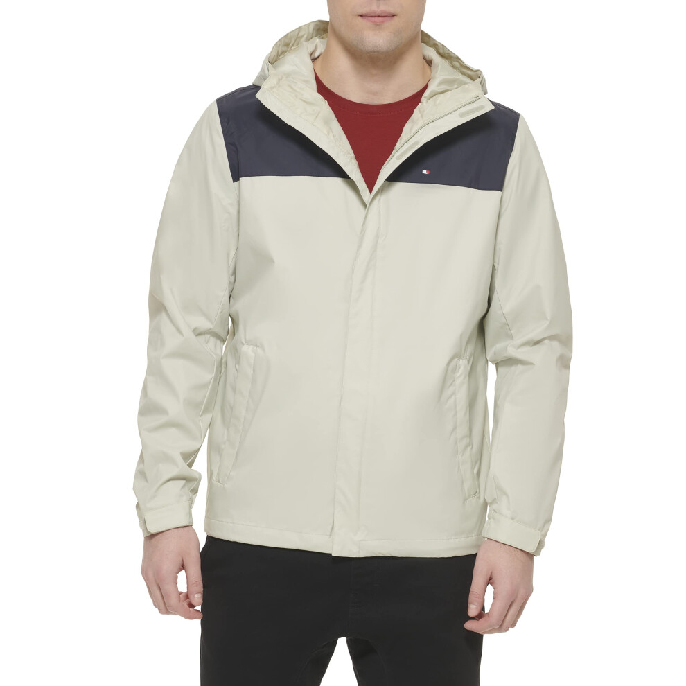 Tommy Hilfiger mens Lightweight Breathable Waterproof Hooded Jacket Raincoat  Navy/Ice  X-Small US