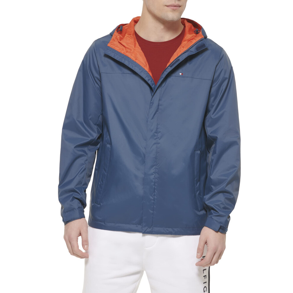 Tommy Hilfiger mens Lightweight Breathable Waterproof Hooded Jacket Raincoat  Mountain Blue  XX-Large US