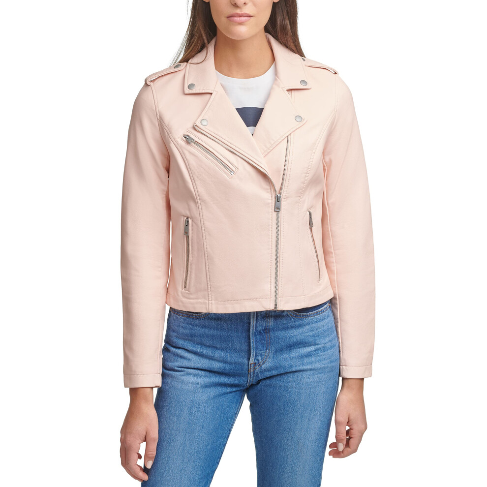 Levi's Women's Classic Faux Leather Moto Jacket (Regular & Plus Size)  Scallop Shell Pink  3X