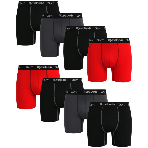 Reebok Reebok Ανδρικά Εσώρουχα - Στενά Boxer Briefs (8 Τεμάχια), Μέγεθος Large, ΜαύροΚόκκινοΓκρι